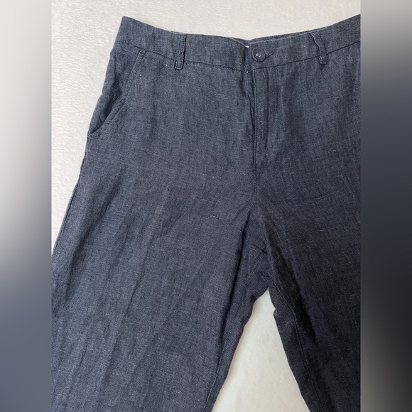 Garnet Hill 100% Linen Navy Blue Wide Leg Pants sz 10 Lagenlook Coastal Grandma - Picture 2 of 10